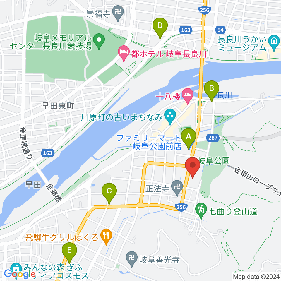 岐阜市歴史博物館周辺のコンビニエンスストア一覧地図