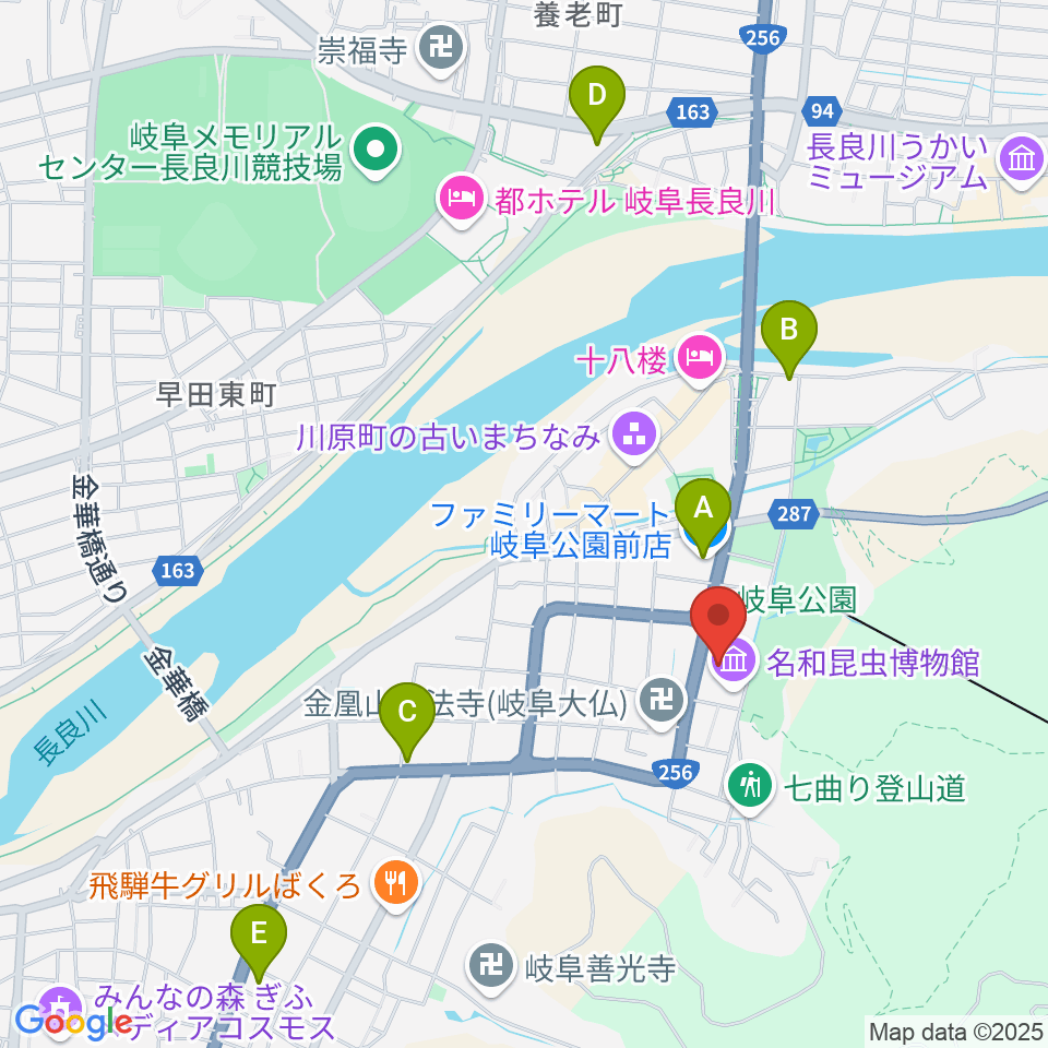 岐阜市歴史博物館周辺のコンビニエンスストア一覧地図