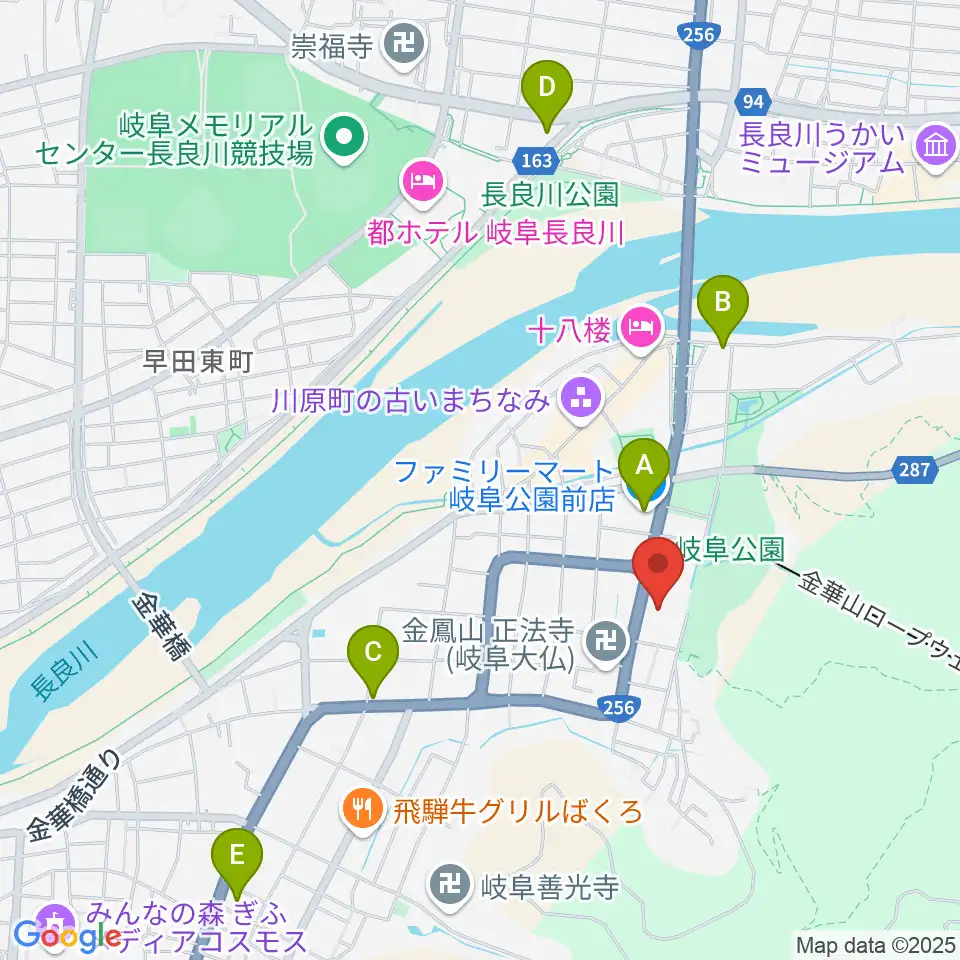 岐阜市歴史博物館周辺のコンビニエンスストア一覧地図