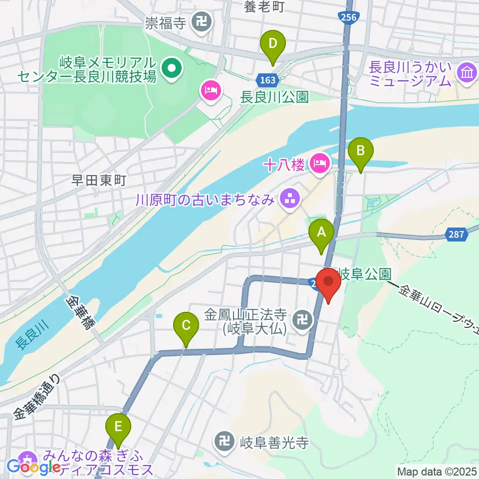 岐阜市歴史博物館周辺のコンビニエンスストア一覧地図