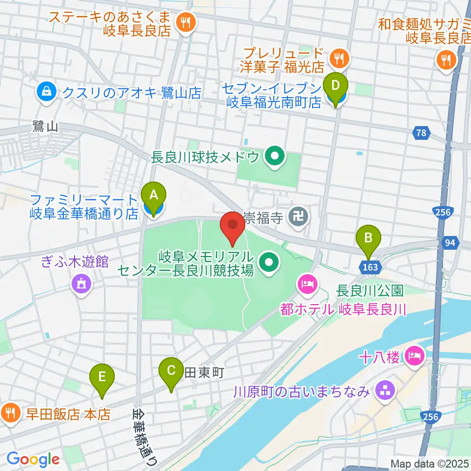 岐阜メモリアルセンター補助競技場周辺のコンビニエンスストア一覧地図