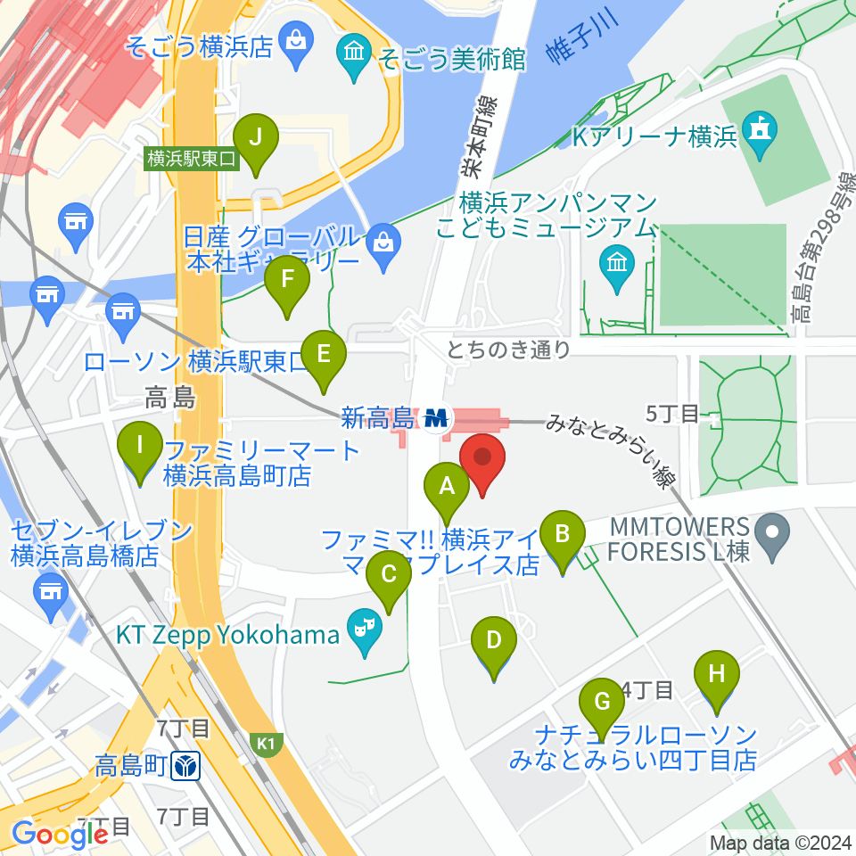 ヤマハミュージック横浜みなとみらい周辺のコンビニエンスストア一覧地図