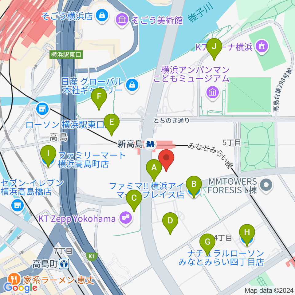 ヤマハミュージック横浜みなとみらい周辺のコンビニエンスストア一覧地図