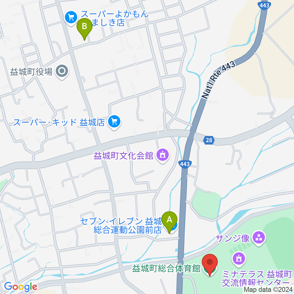 益城町総合体育館周辺のコンビニエンスストア一覧地図