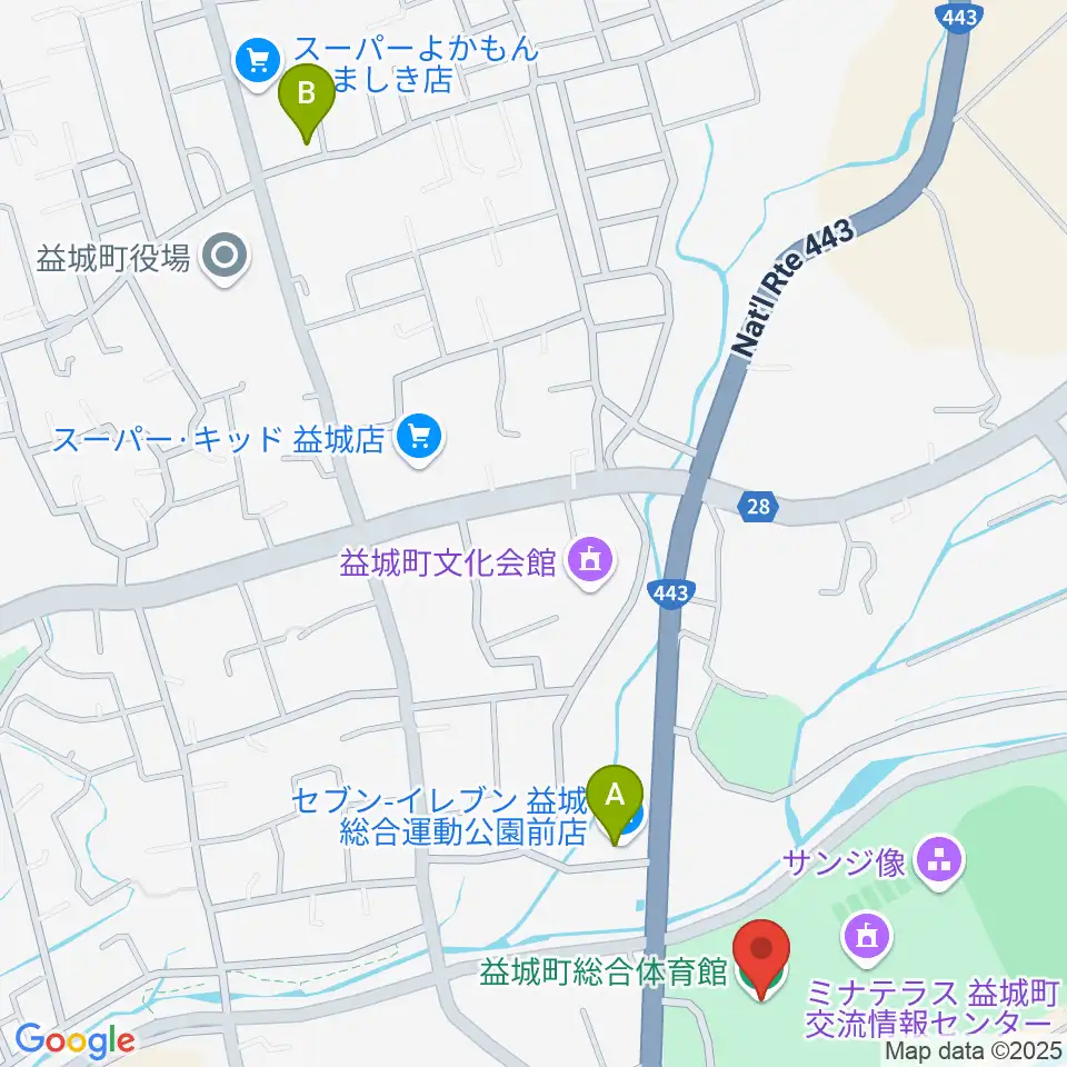 益城町総合体育館周辺のコンビニエンスストア一覧地図
