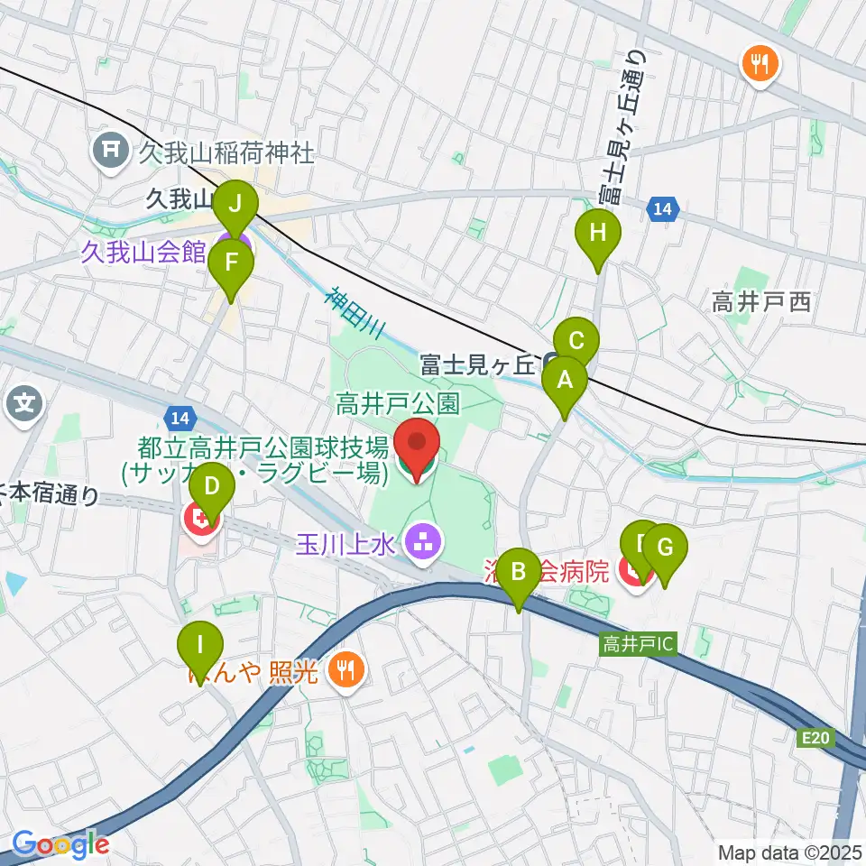 高井戸公園球技場周辺のコンビニエンスストア一覧地図