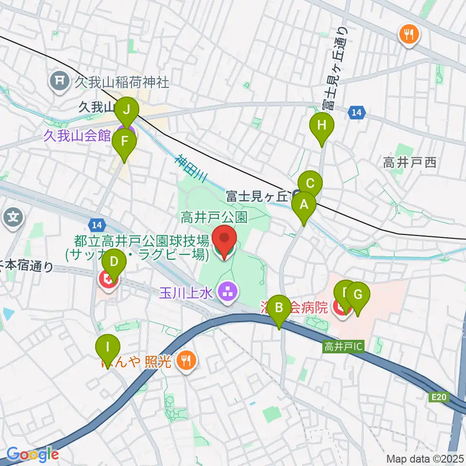 高井戸公園球技場周辺のコンビニエンスストア一覧地図