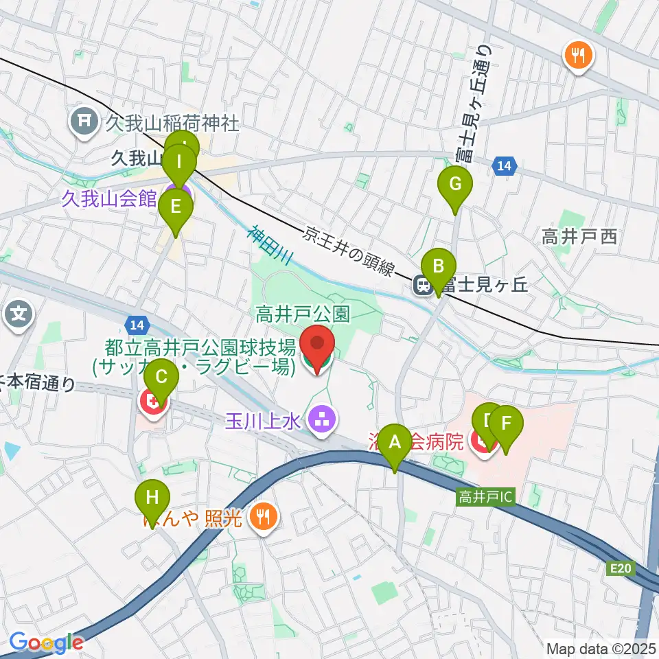 高井戸公園球技場周辺のコンビニエンスストア一覧地図