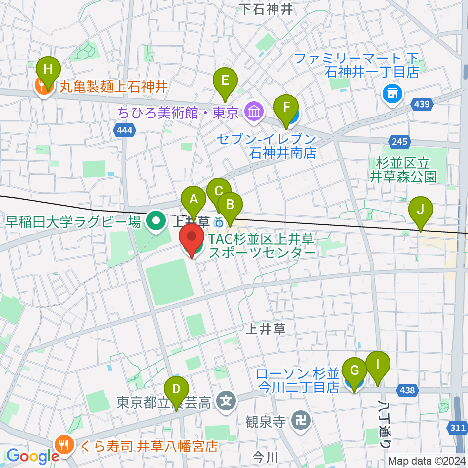 TAC杉並区上井草スポーツセンター周辺のコンビニエンスストア一覧地図