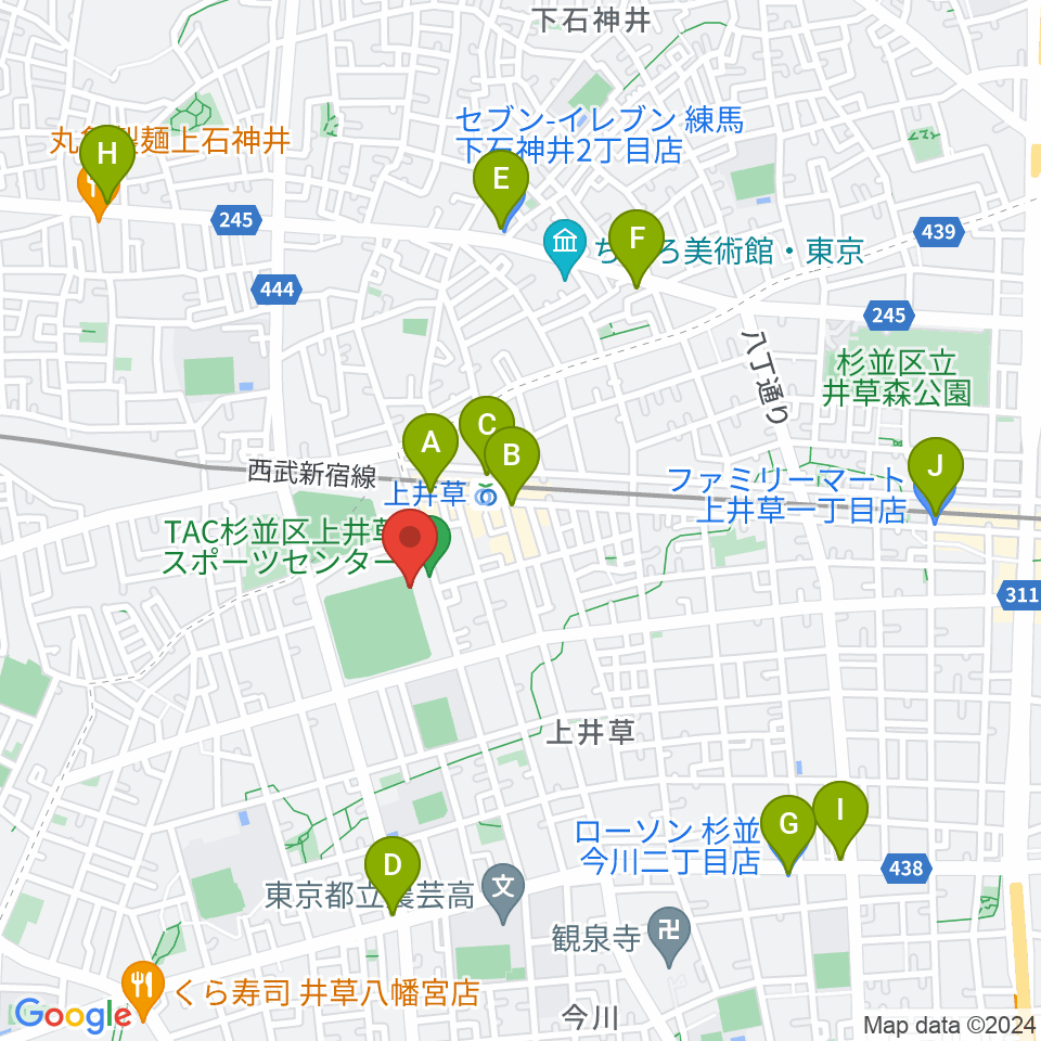 上井草スポーツセンター野球場周辺のコンビニエンスストア一覧地図