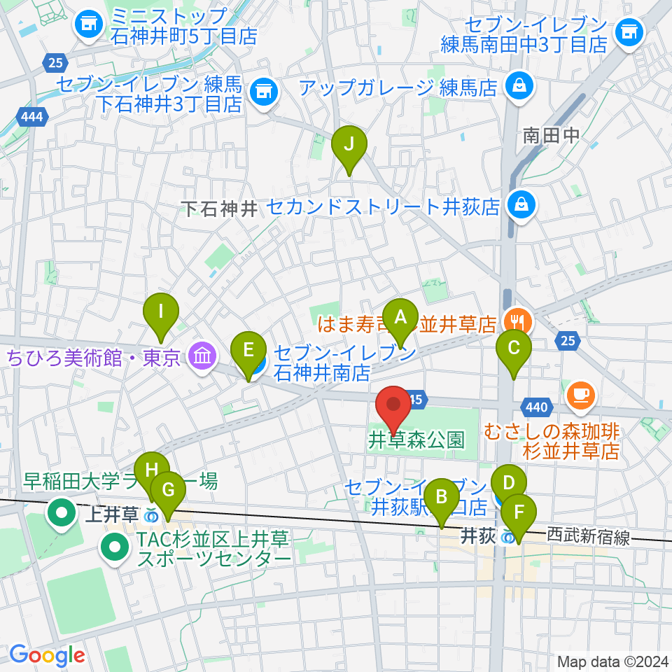 井草森公園運動場周辺のコンビニエンスストア一覧地図