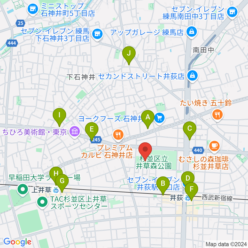 井草森公園運動場周辺のコンビニエンスストア一覧地図