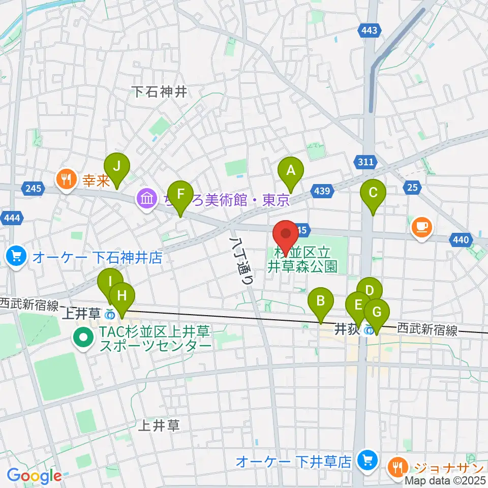 井草森公園運動場周辺のコンビニエンスストア一覧地図