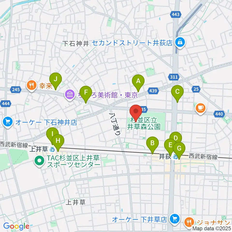 井草森公園運動場周辺のコンビニエンスストア一覧地図