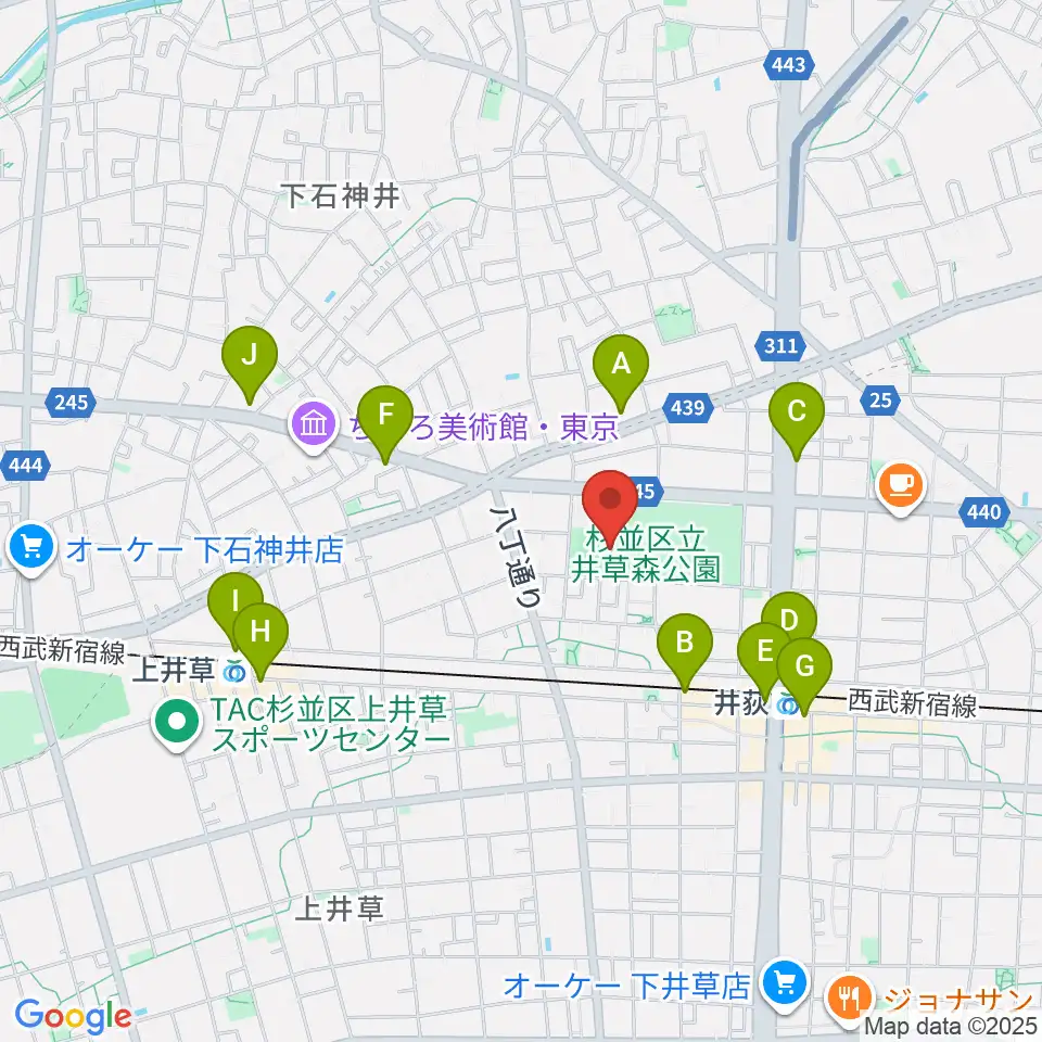 井草森公園運動場周辺のコンビニエンスストア一覧地図