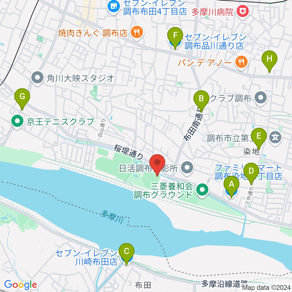 調布市民野球場周辺のコンビニエンスストア一覧地図