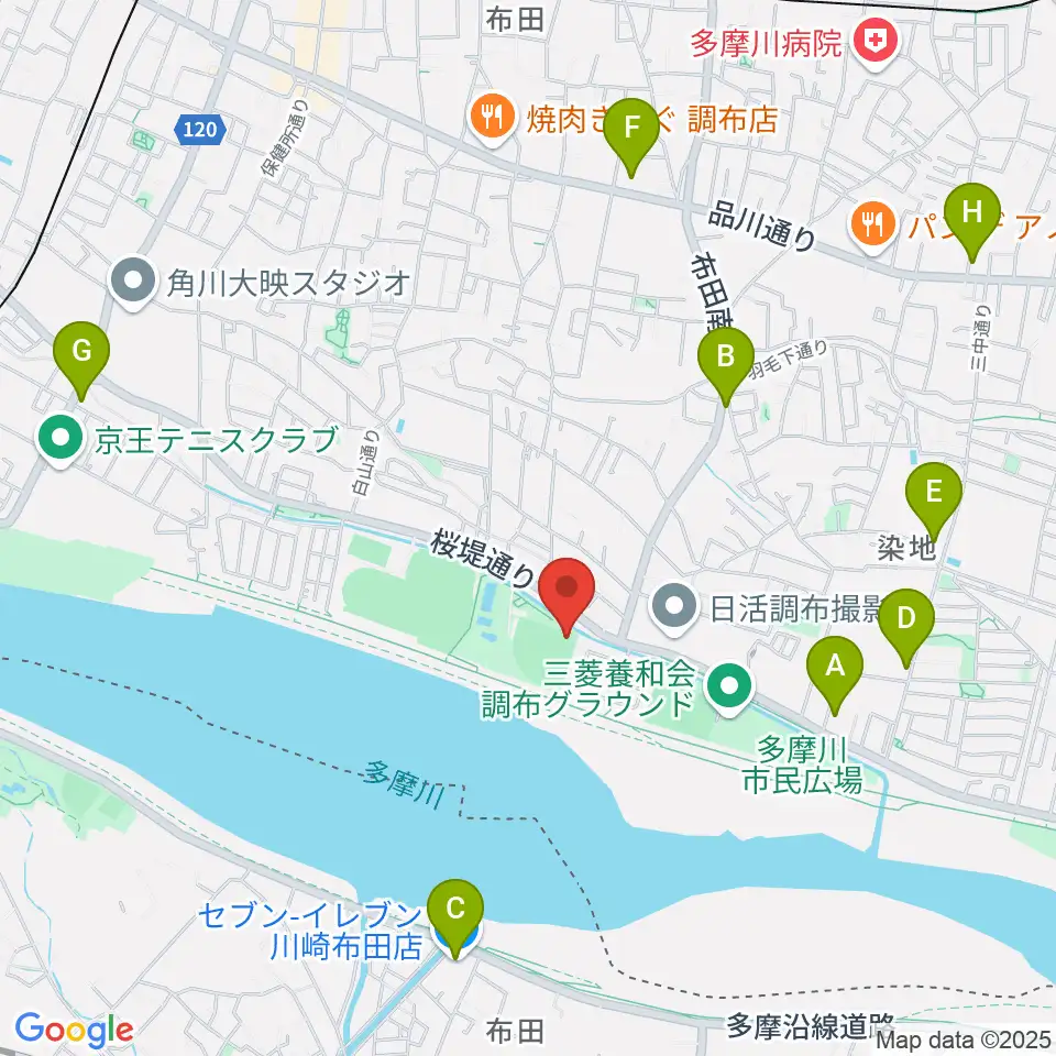 調布市民野球場周辺のコンビニエンスストア一覧地図