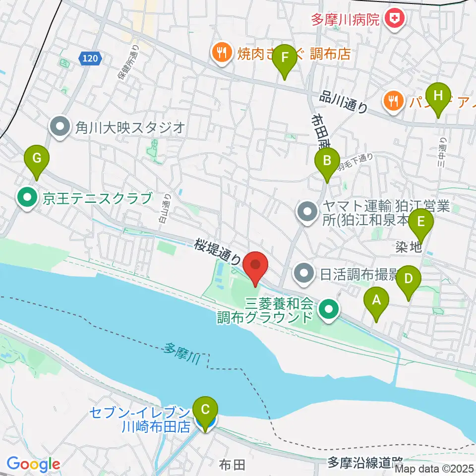 調布市民野球場周辺のコンビニエンスストア一覧地図