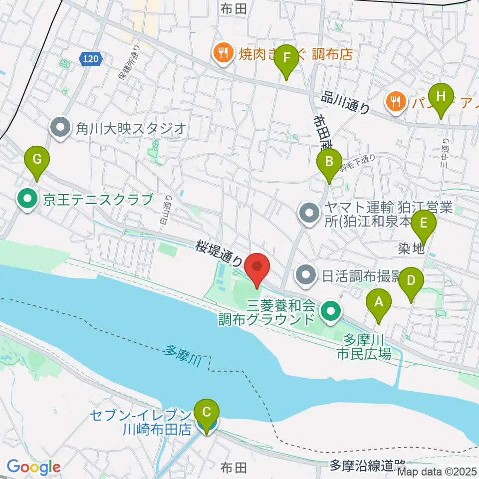 調布市民野球場周辺のコンビニエンスストア一覧地図