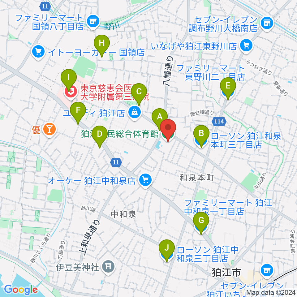 狛江市民総合体育館周辺のコンビニエンスストア一覧地図