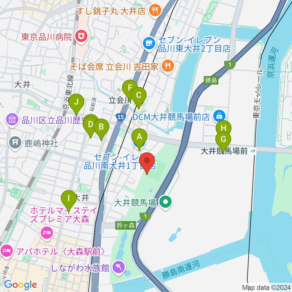 しながわ区民公園野球場周辺のコンビニエンスストア一覧地図