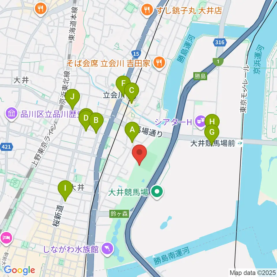 しながわ区民公園野球場周辺のコンビニエンスストア一覧地図