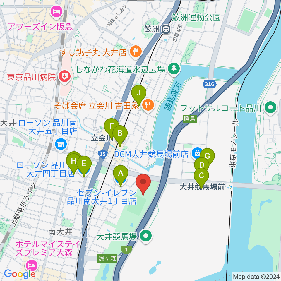 しながわ区民公園こどもサッカー場周辺のコンビニエンスストア一覧地図