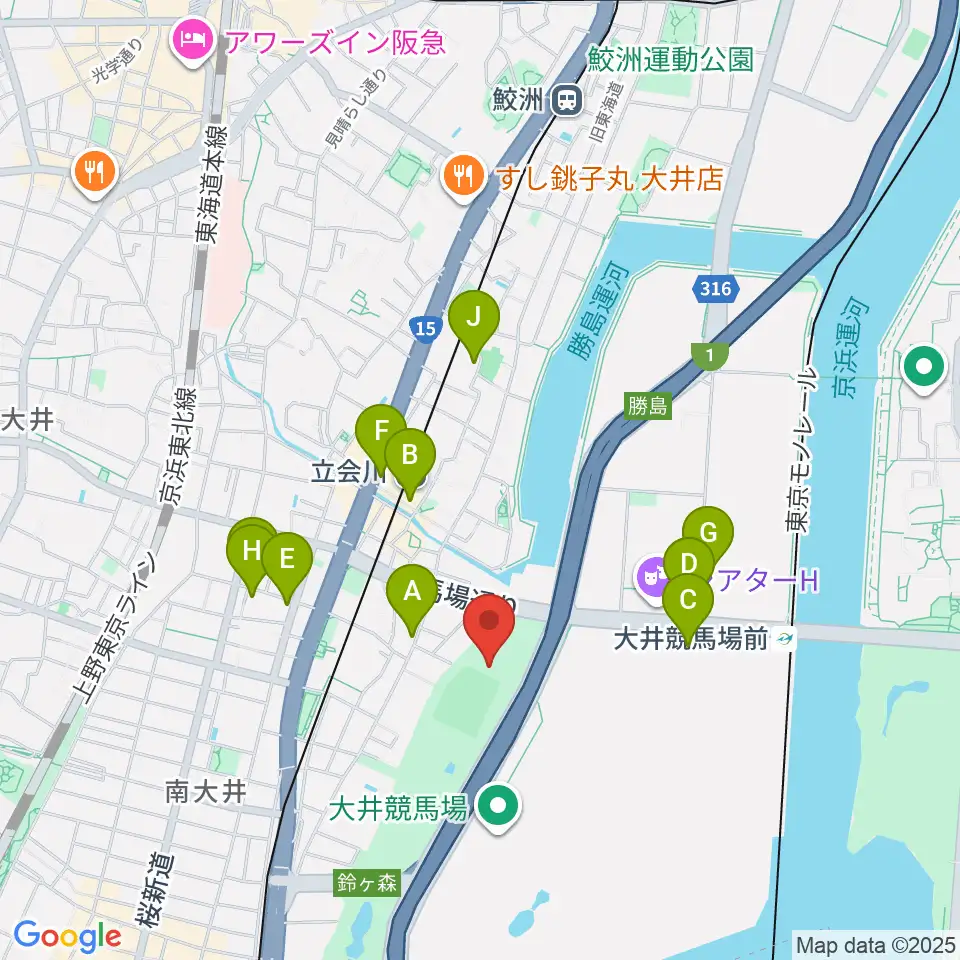しながわ区民公園こどもサッカー場周辺のコンビニエンスストア一覧地図