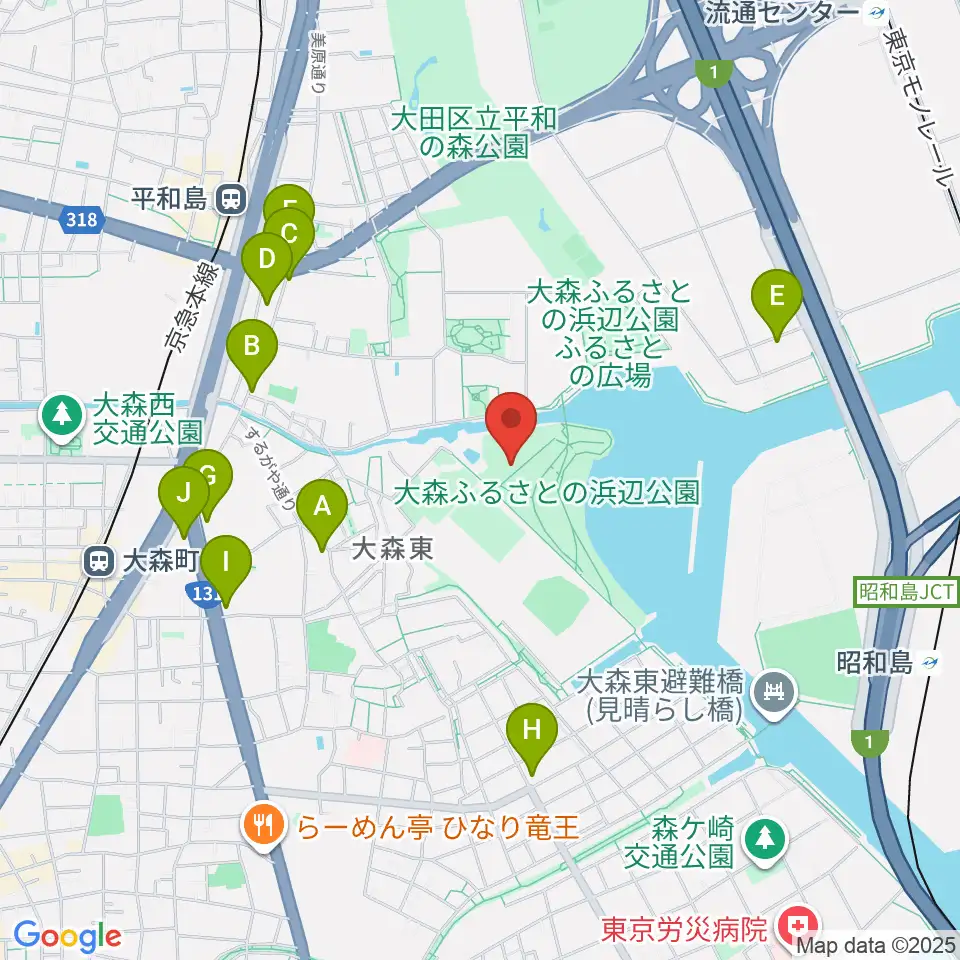 大森ふるさとの浜辺公園 多目的スポーツ場周辺のコンビニエンスストア一覧地図