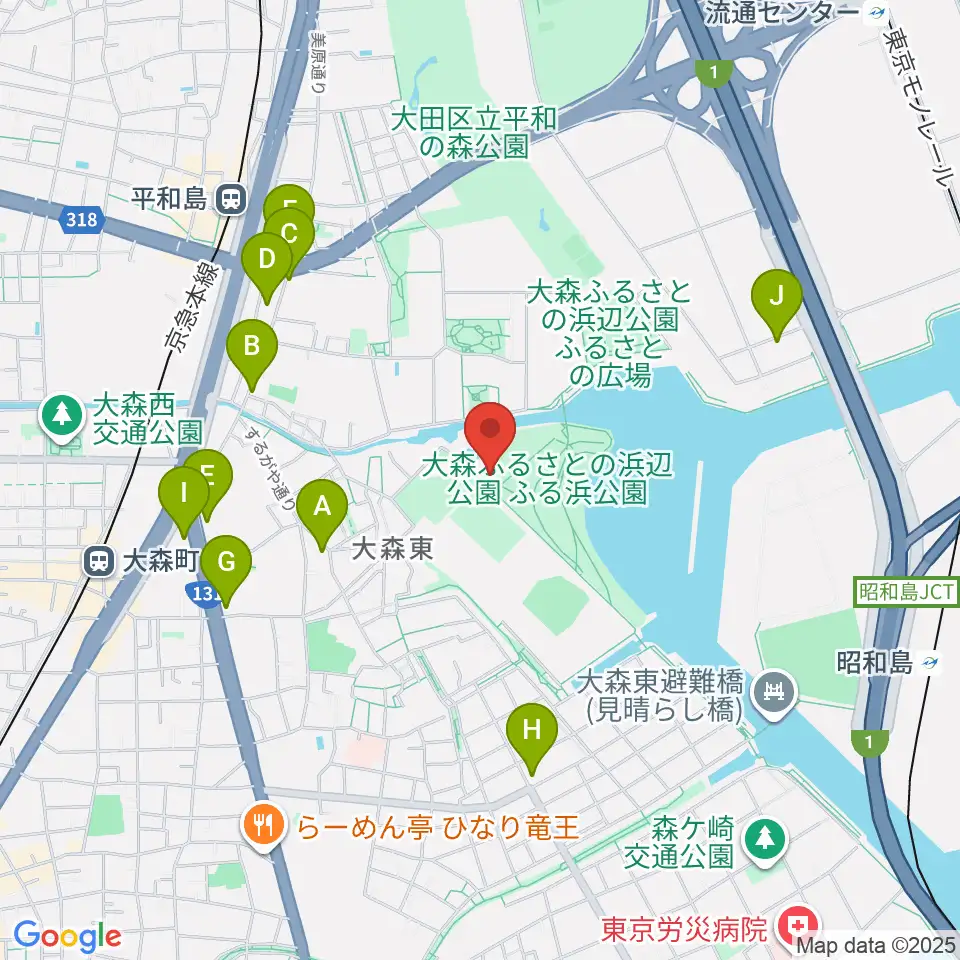 大森ふるさとの浜辺公園フットサル場周辺のコンビニエンスストア一覧地図