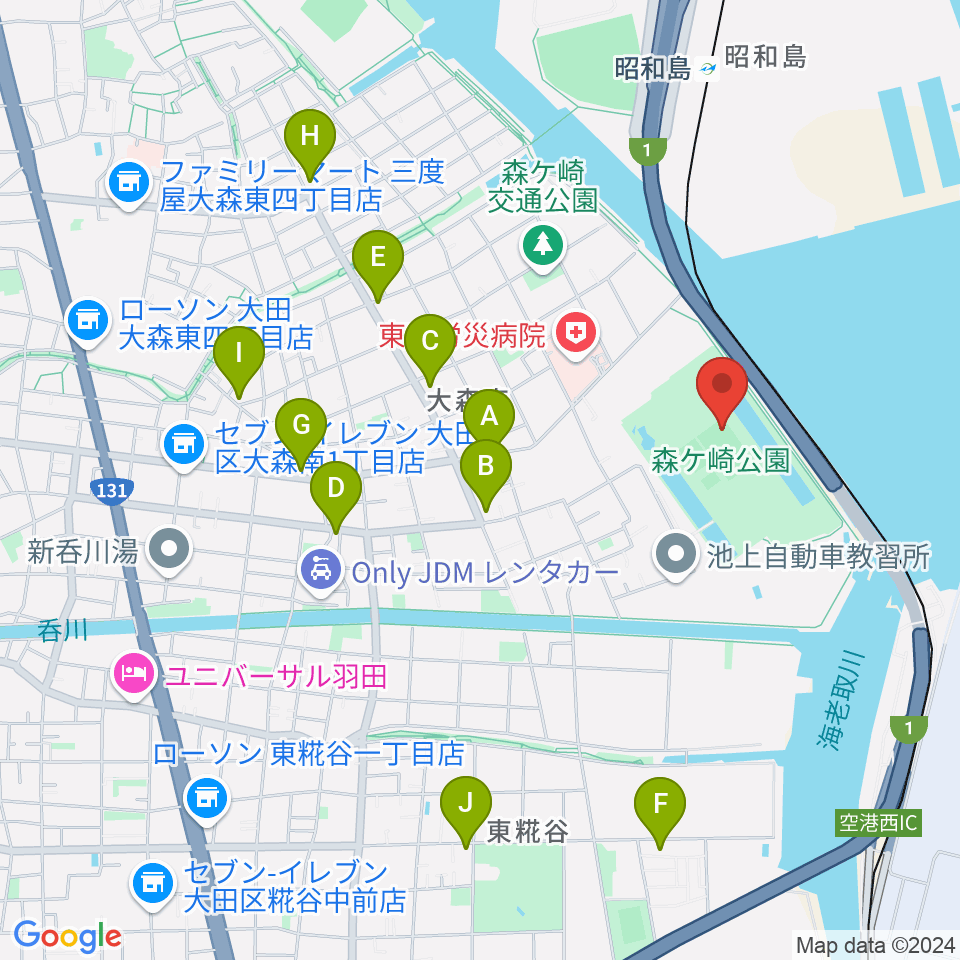 森ケ崎公園サッカー場周辺のコンビニエンスストア一覧地図