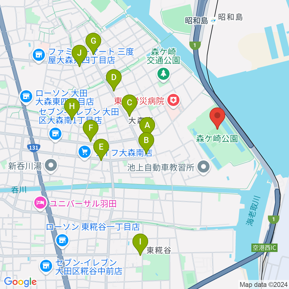 森ケ崎公園サッカー場周辺のコンビニエンスストア一覧地図