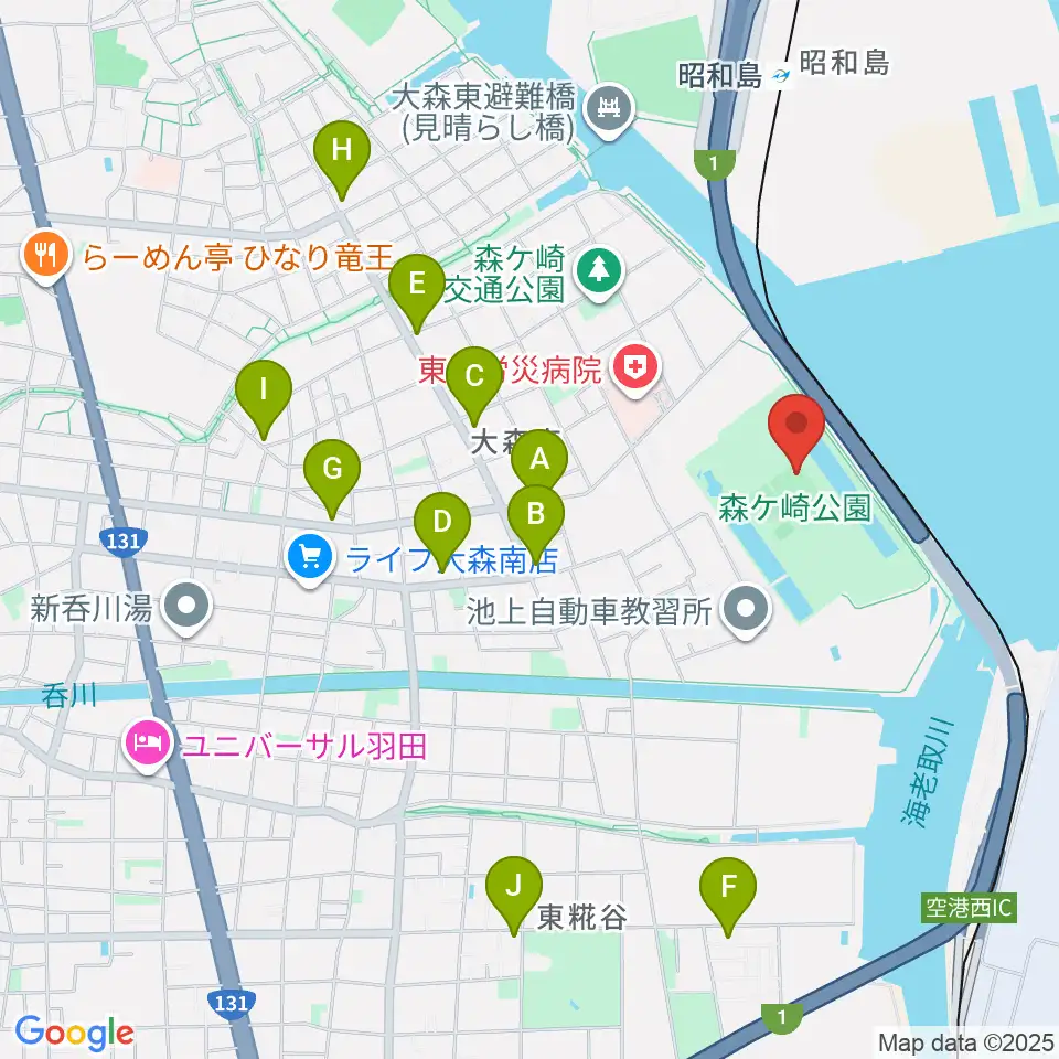 森ケ崎公園サッカー場周辺のコンビニエンスストア一覧地図