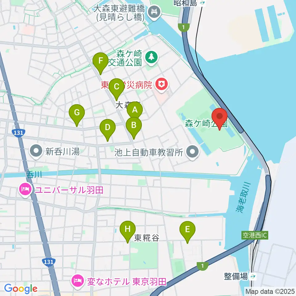 森ケ崎公園フットサル場周辺のコンビニエンスストア一覧地図
