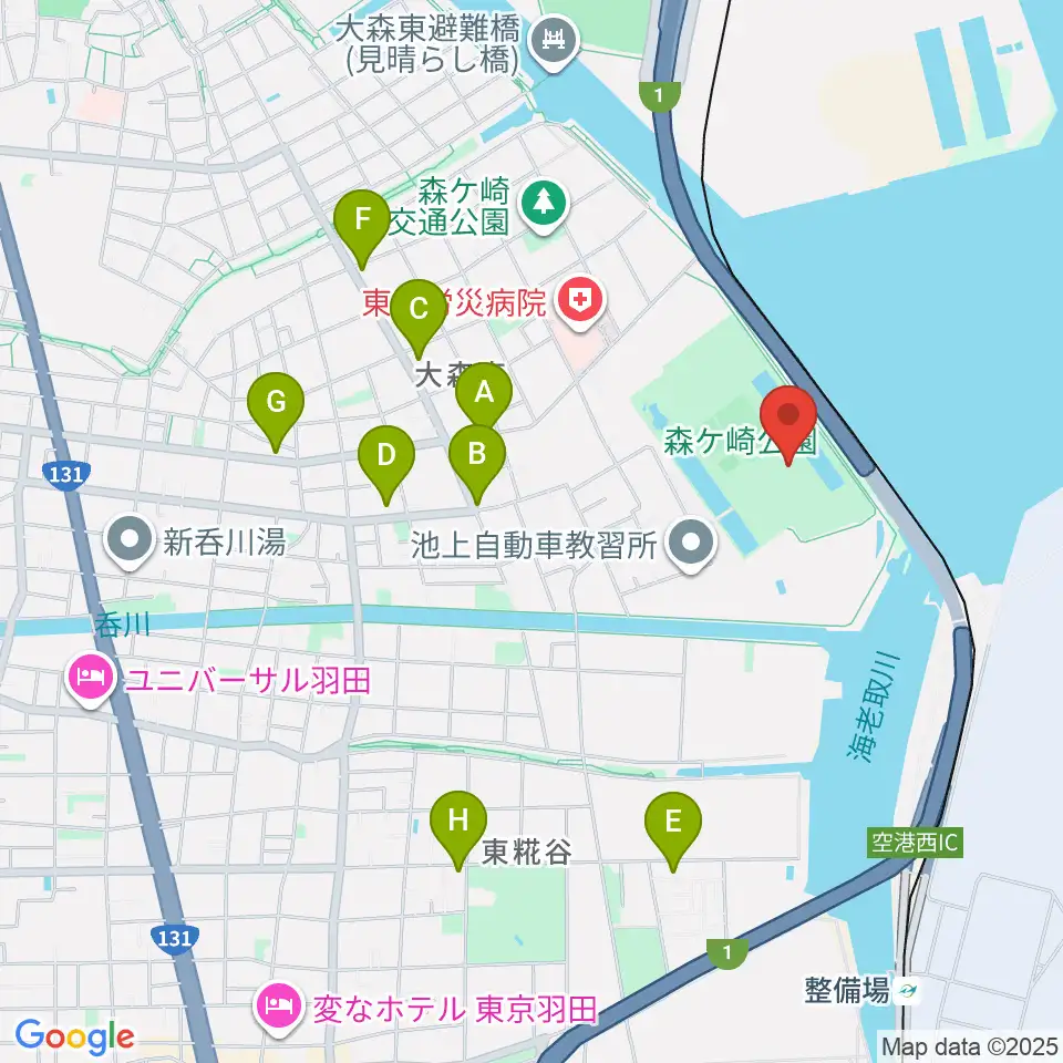 森ケ崎公園フットサル場周辺のコンビニエンスストア一覧地図