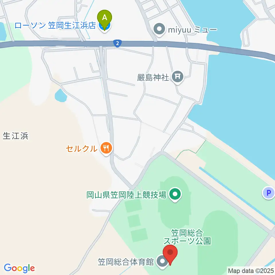 笠岡総合体育館周辺のコンビニエンスストア一覧地図