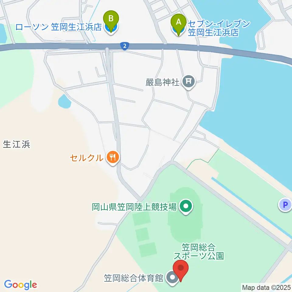 笠岡総合体育館周辺のコンビニエンスストア一覧地図
