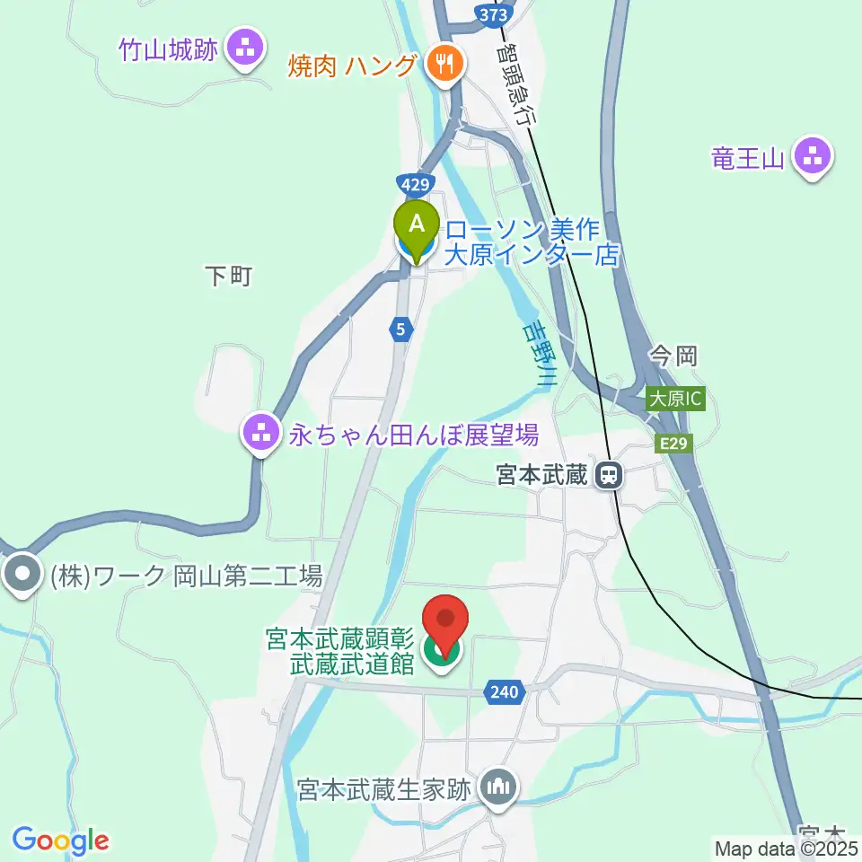 宮本武蔵顕彰武蔵武道館周辺のコンビニエンスストア一覧地図