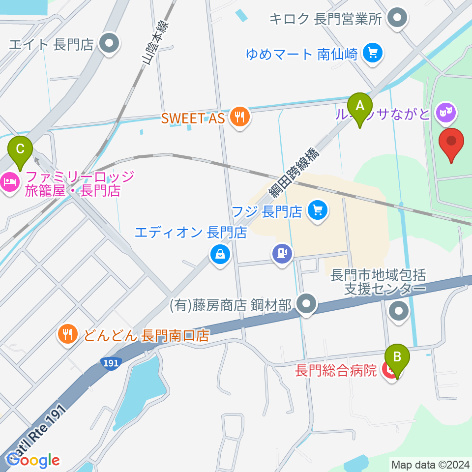 ながと総合体育館周辺のコンビニエンスストア一覧地図