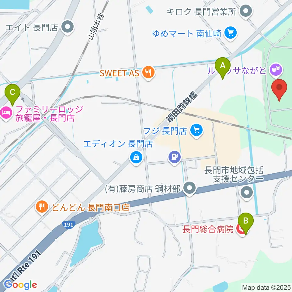 ながと総合体育館周辺のコンビニエンスストア一覧地図