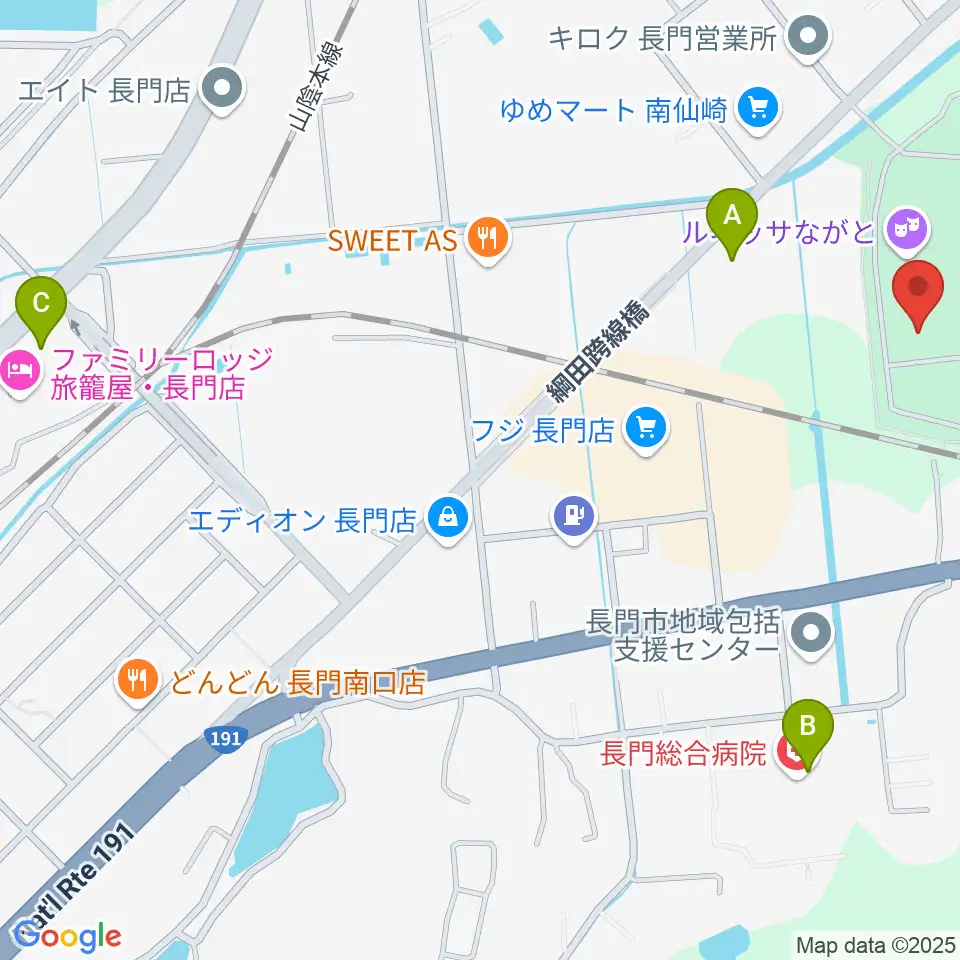 ながと総合体育館周辺のコンビニエンスストア一覧地図