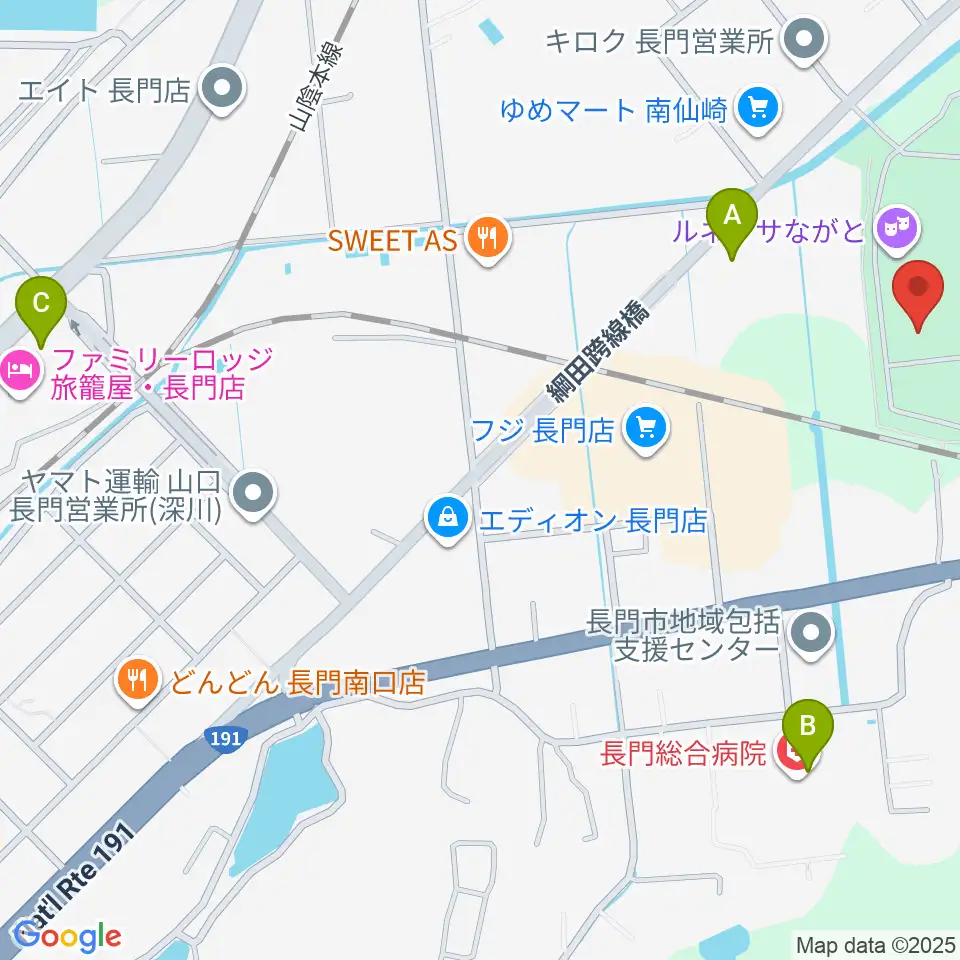 ながと総合体育館周辺のコンビニエンスストア一覧地図