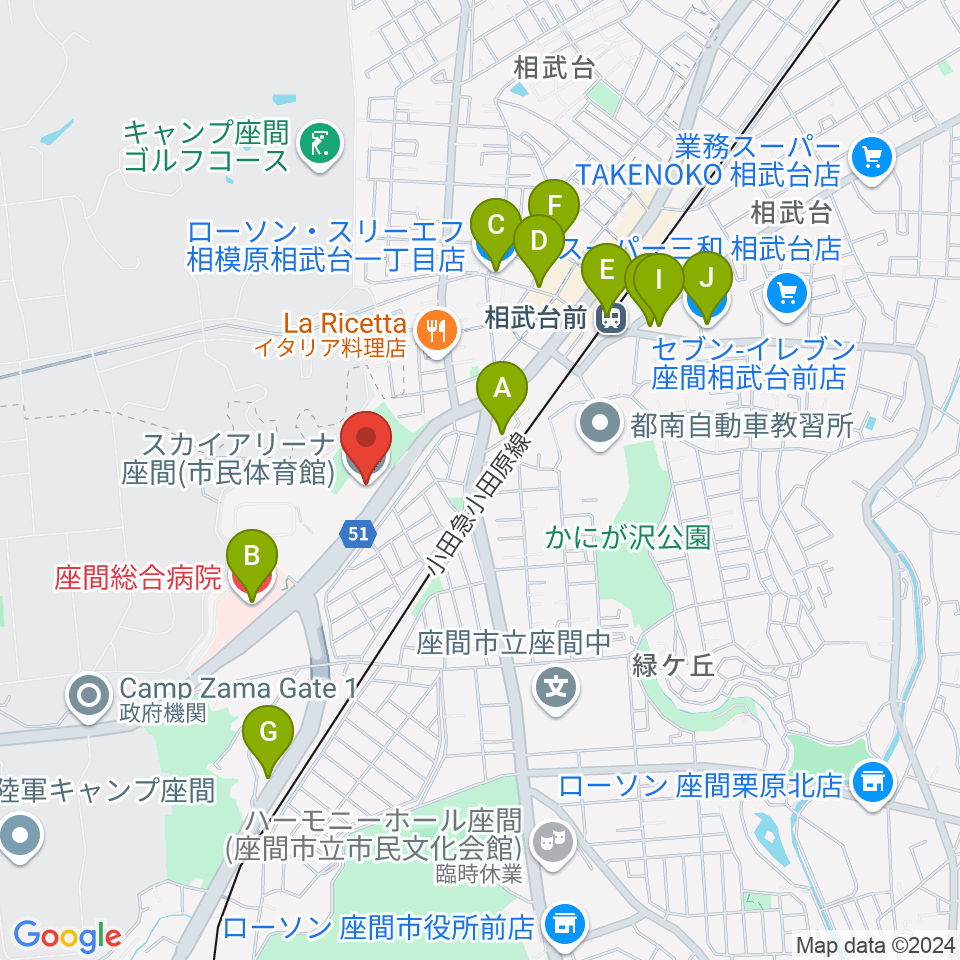 スカイアリーナ座間周辺のコンビニエンスストア一覧地図