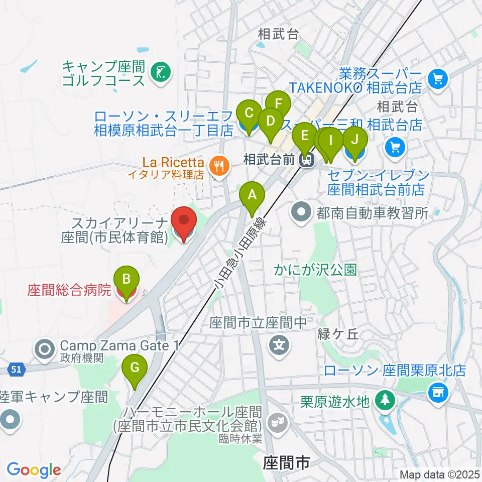 スカイアリーナ座間周辺のコンビニエンスストア一覧地図