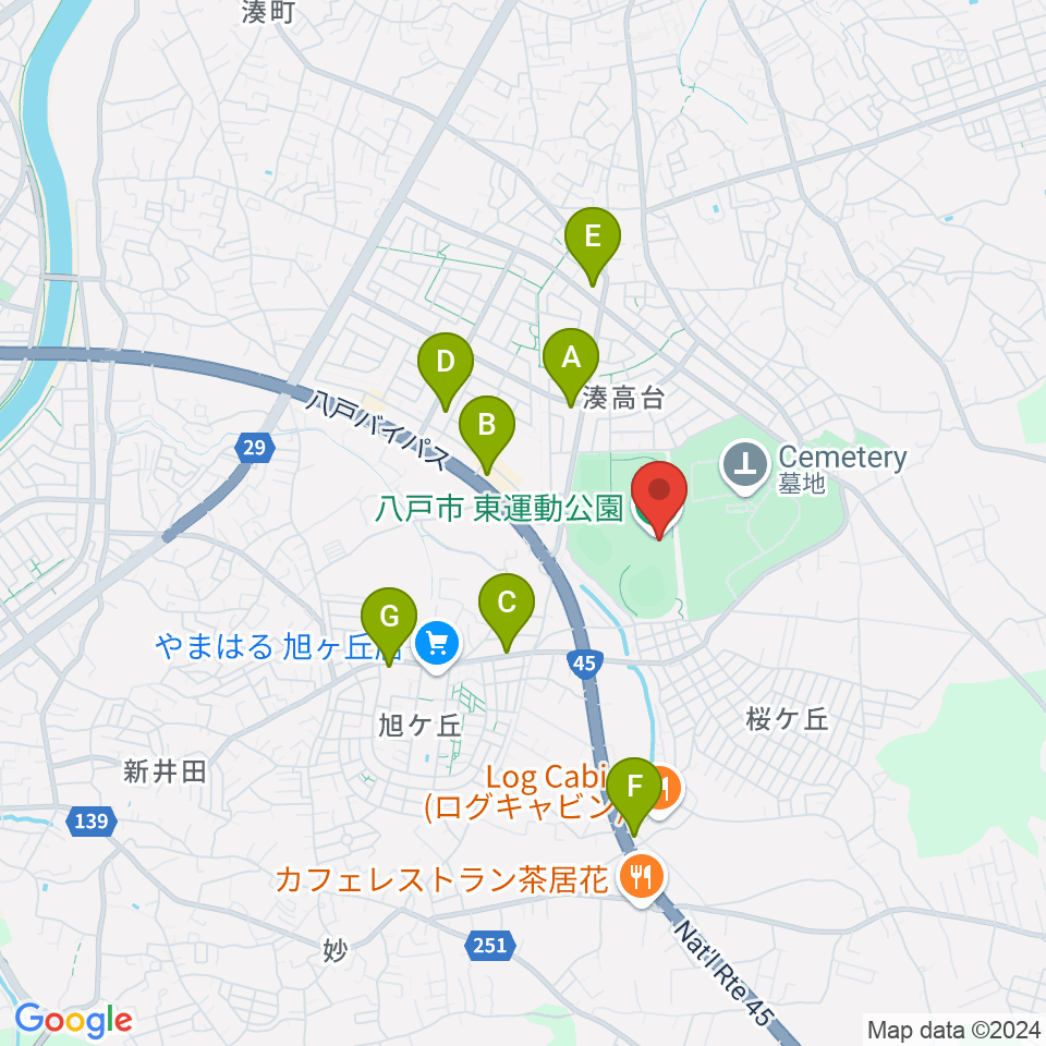 八戸市東体育館周辺のコンビニエンスストア一覧地図