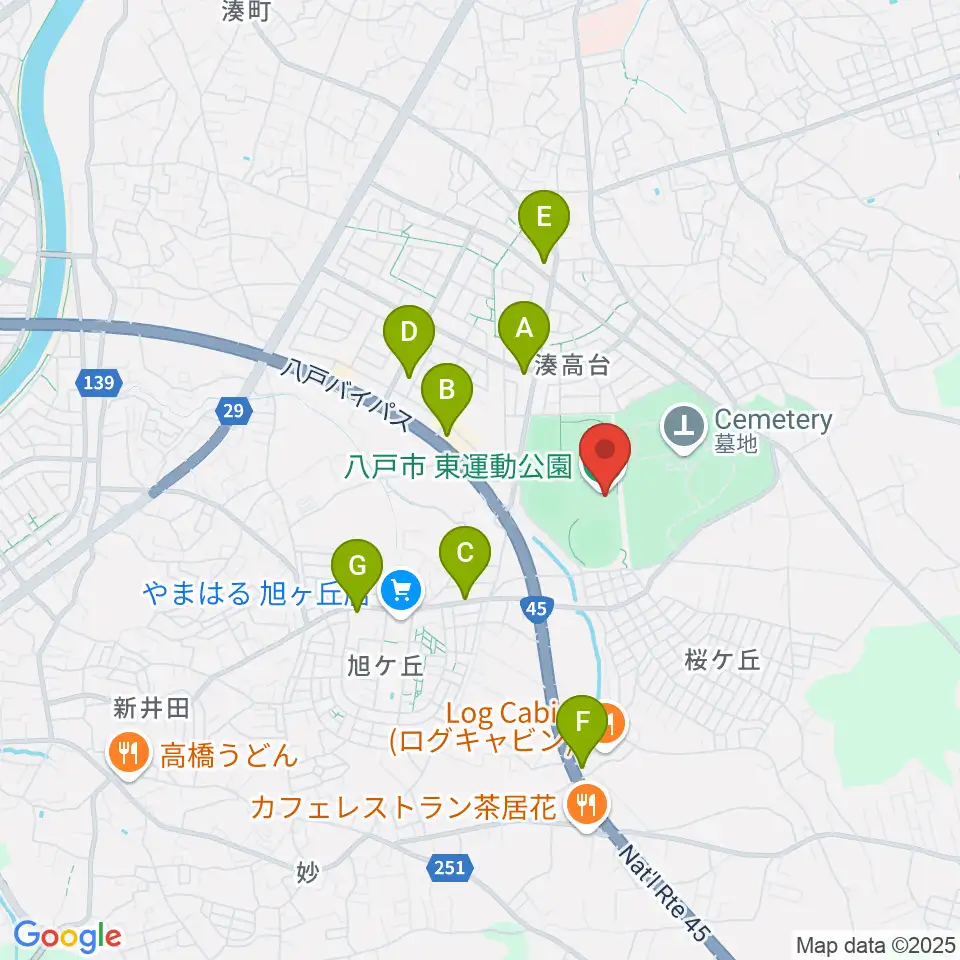 八戸市東体育館周辺のコンビニエンスストア一覧地図