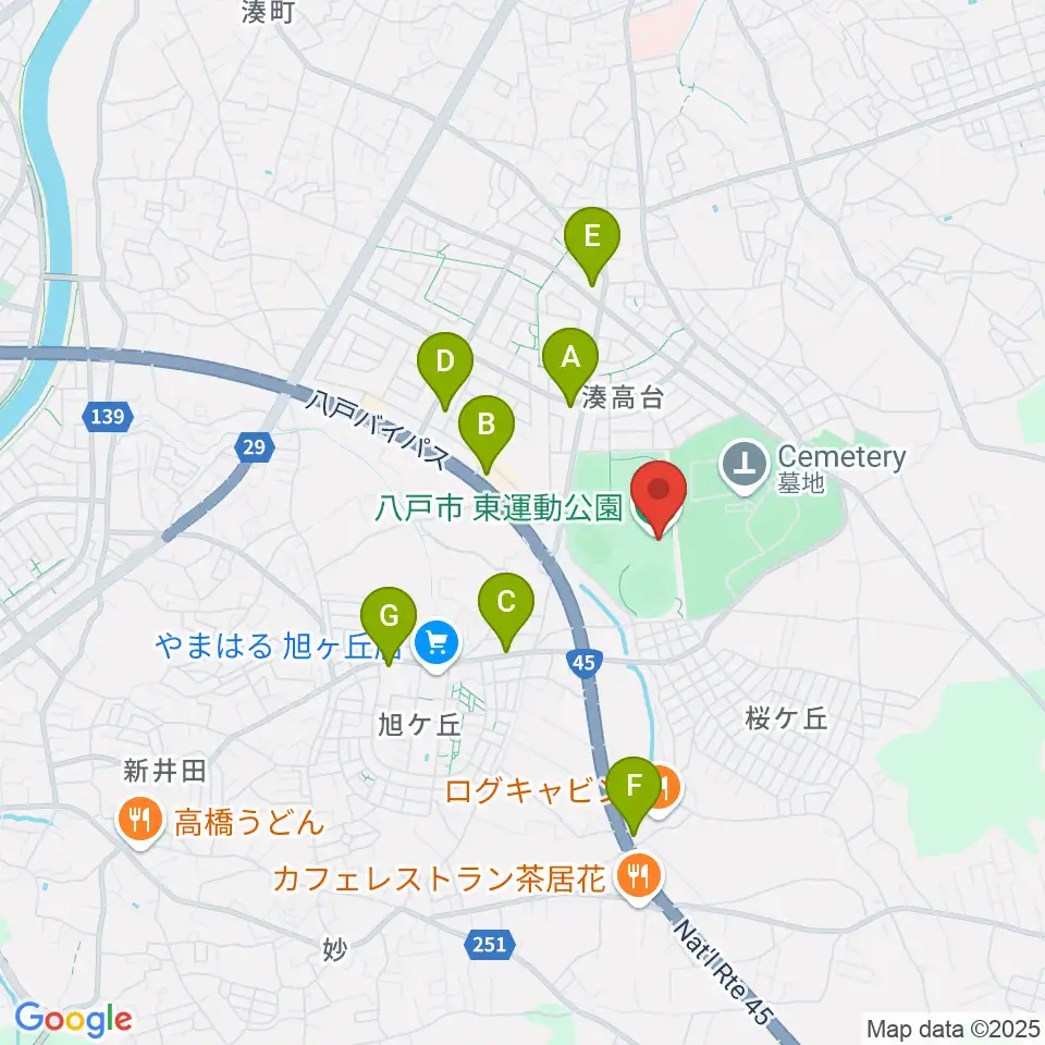 八戸市東体育館周辺のコンビニエンスストア一覧地図