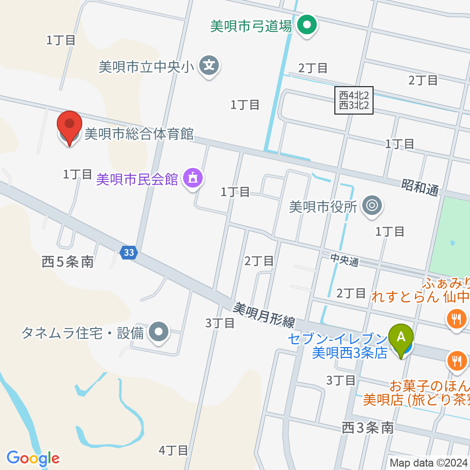 美唄市総合体育館周辺のコンビニエンスストア一覧地図