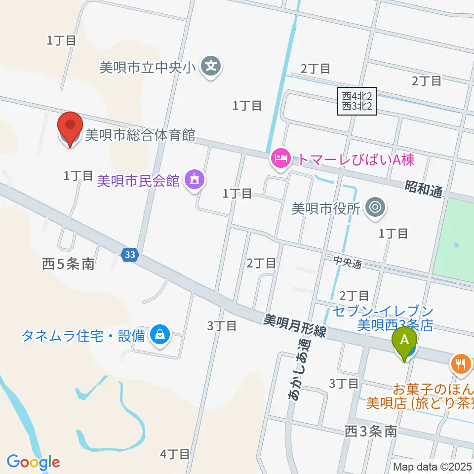 美唄市総合体育館周辺のコンビニエンスストア一覧地図