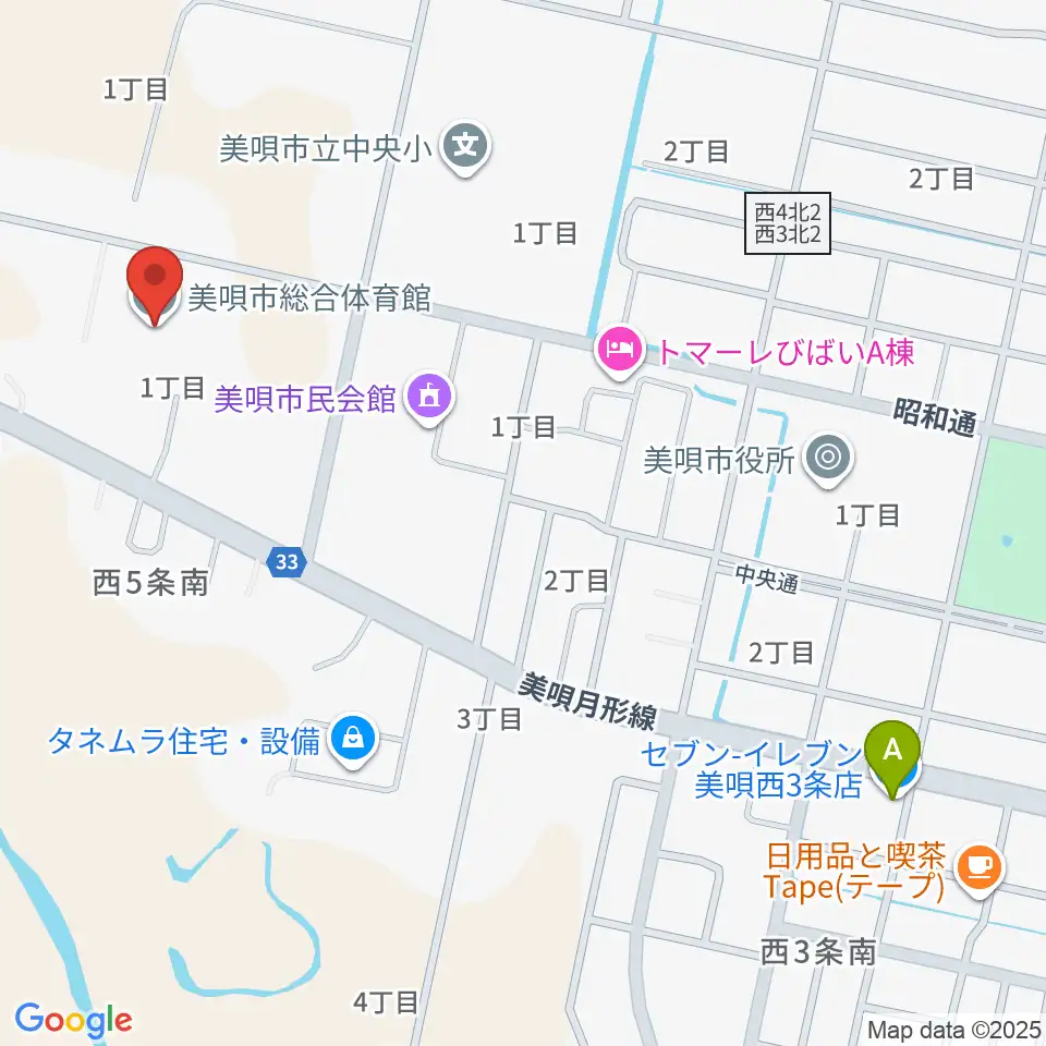 美唄市総合体育館周辺のコンビニエンスストア一覧地図